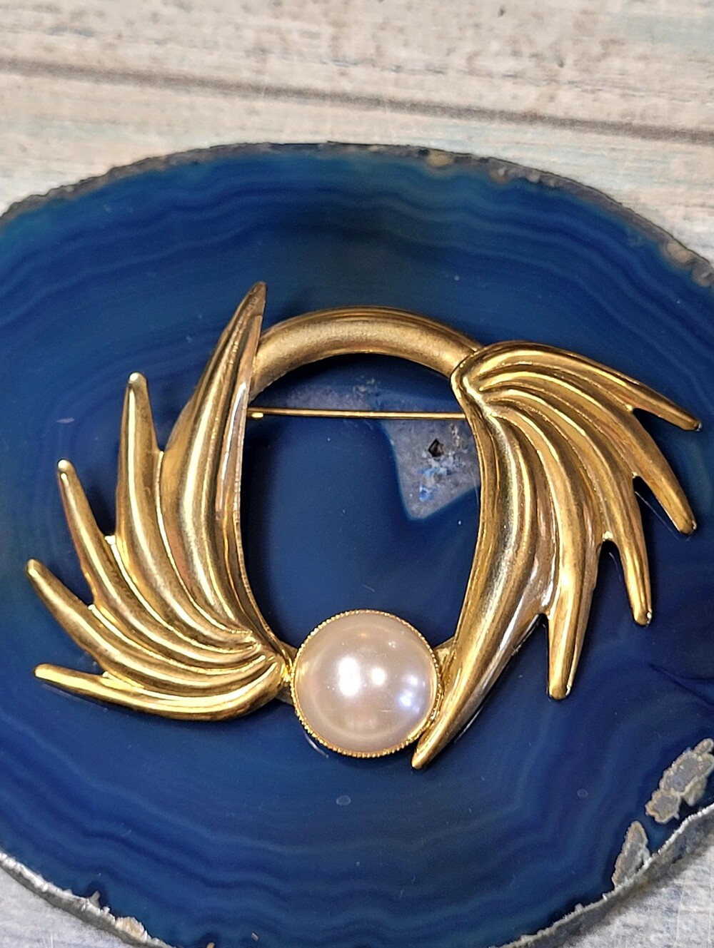 Gold-Tone Winged Pearl Brooch - Women Jewelry